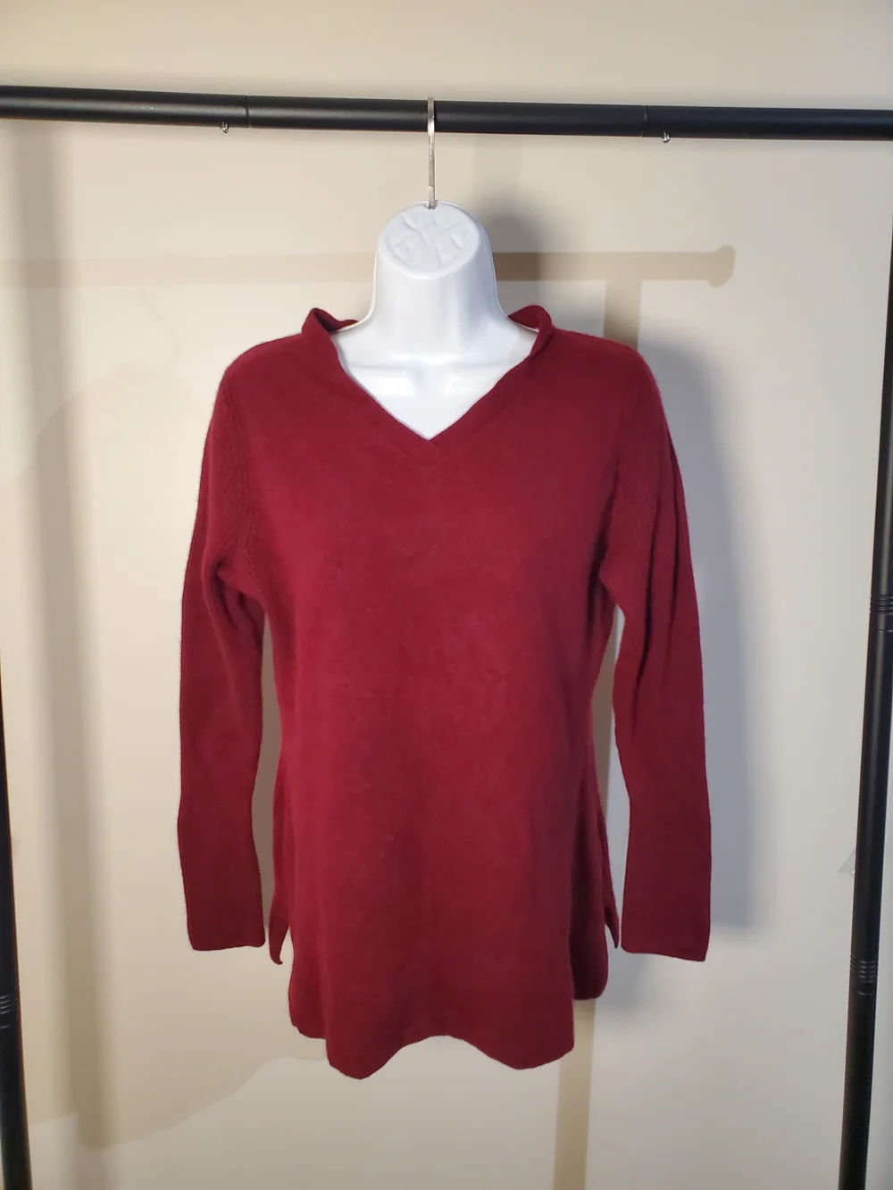Isaac Mizrahi Live Cashmere V-Neck Tunic Sweater Burgundy Large